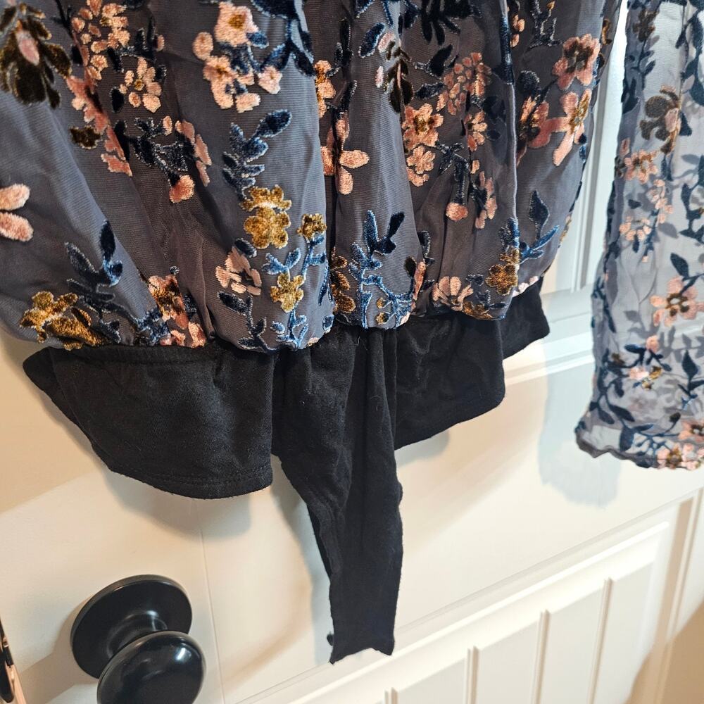 Apricot Lane Crushed Velvet Bodysuit Womens XL Blue Floral Glam Whimsygoth Fairy - Picture 5 of 13